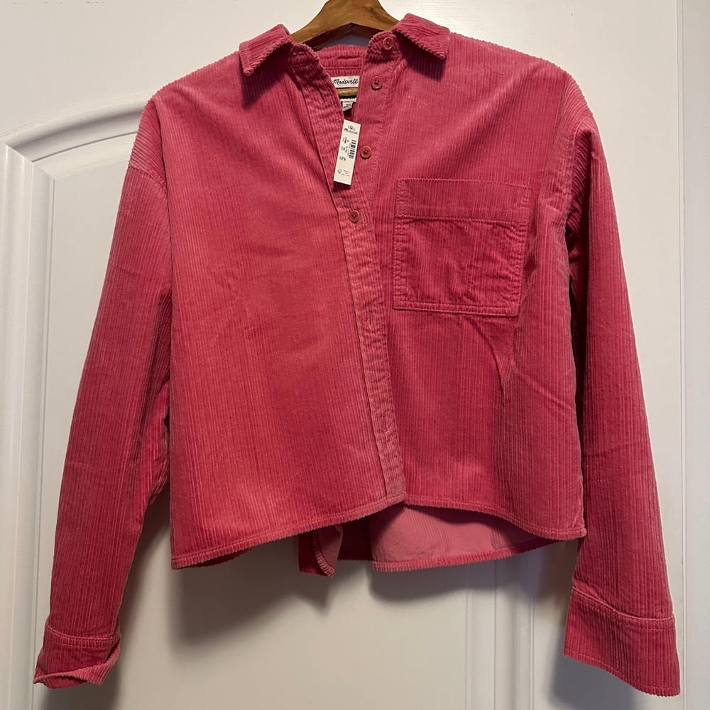 Madewell variegated corduroy button up shirt in pink